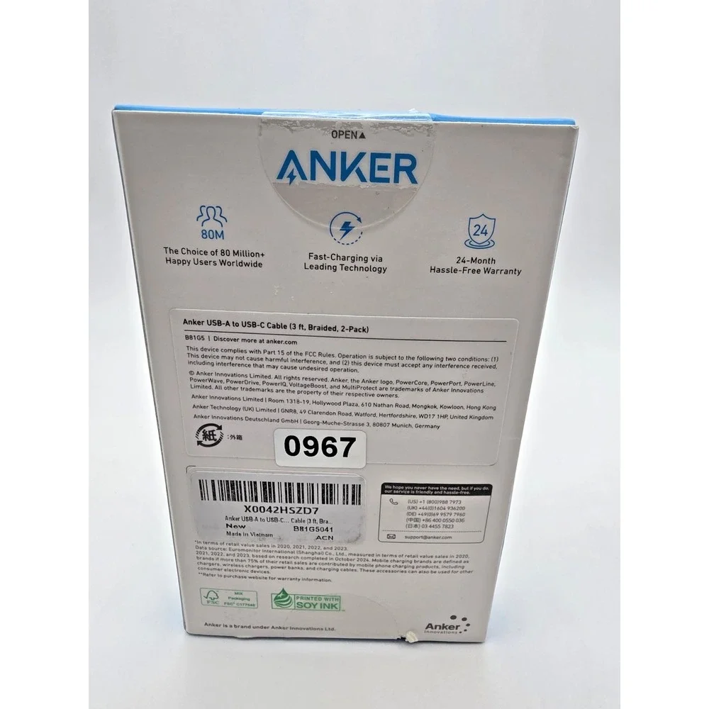 Anker 310 USB-A to USB-C Cable 2-Pack 3ft Black Braided Series 3 – B81G5 New